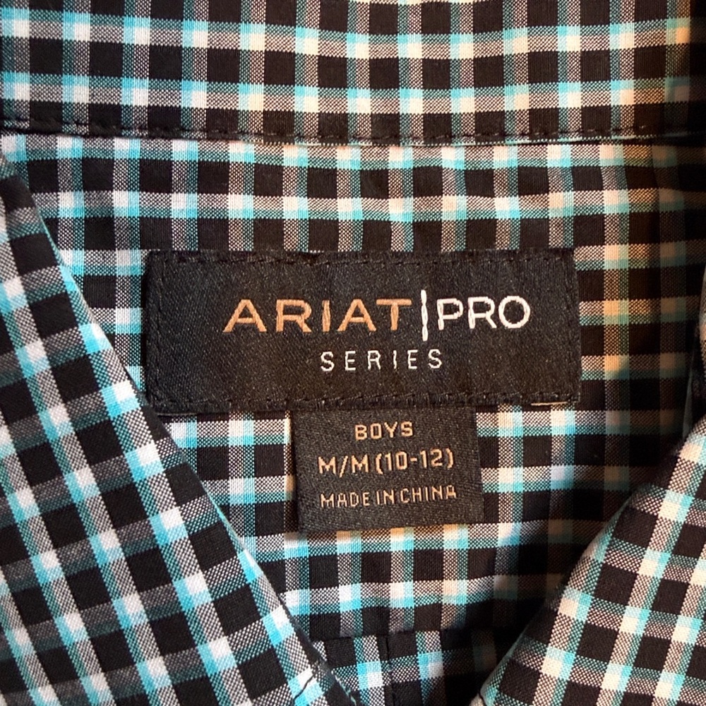 Ariat Boys Teal & Black Small-Check Long-Sleeve Button-Down Shirt - Picture 3 of 4